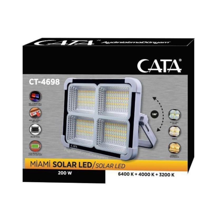 Cata CT-4698 200 W Solar Led Taşınabilir Projektör